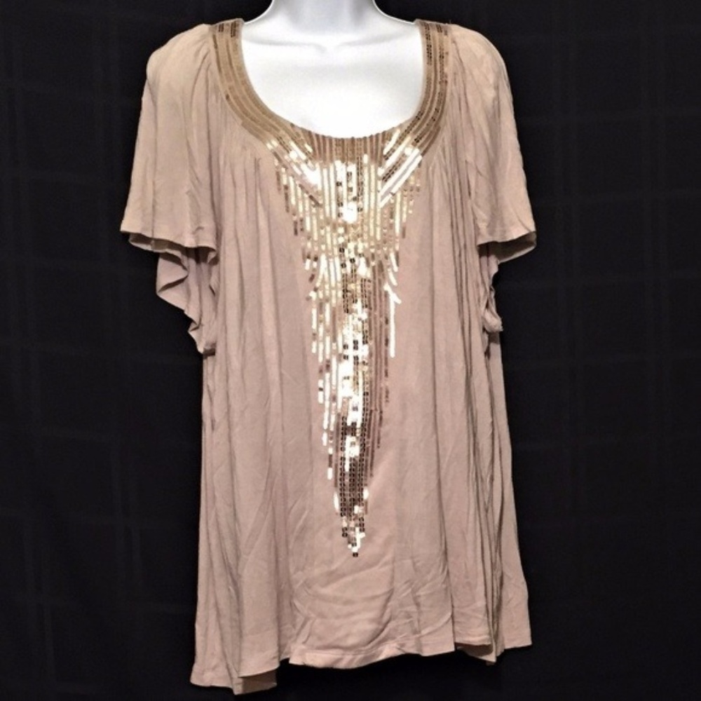 Beige blouse w/ gold sequins